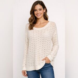 Olive & Oak crochet knit sweater long sleeve in‎ white